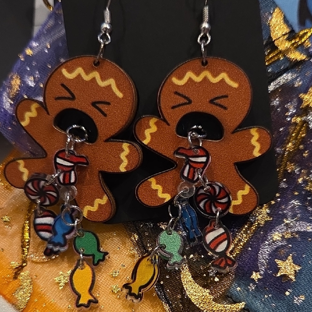 Gingerbread Man Earrings with Candy Charms
